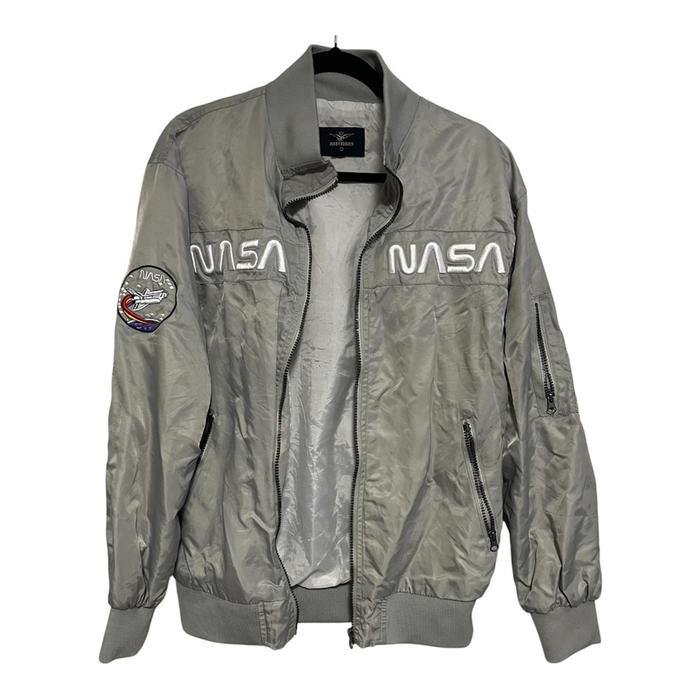 NASA Space Center Issued Gray Bomber Jacket No Size See Measurements Space